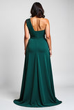 One Shoulder Dark Green Plus Size Formal Dress With Beading