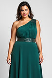 One Shoulder Dark Green Plus Size Formal Dress With Beading