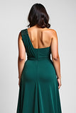 One Shoulder Dark Green Plus Size Formal Dress With Beading