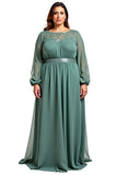 Eucalyptus Long Sleeve A Line Plus Size Formal Dress With Lace