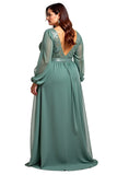 Eucalyptus Long Sleeve A Line Plus Size Formal Dress With Lace