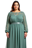 Eucalyptus Long Sleeve A Line Plus Size Formal Dress With Lace