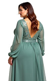 Eucalyptus Long Sleeve A Line Plus Size Formal Dress With Lace