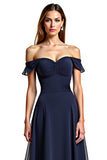 Off The Shoulder Navy A Line Long Formal Dress