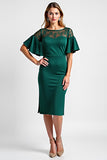 Dark Green Sheath Ruffled Midi Formal Dress With Lace