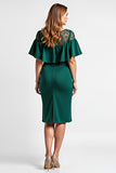 Dark Green Sheath Ruffled Midi Formal Dress With Lace