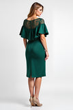 Dark Green Sheath Ruffled Midi Formal Dress With Lace