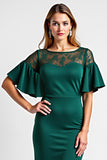 Dark Green Sheath Ruffled Midi Formal Dress With Lace