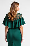 Dark Green Sheath Ruffled Midi Formal Dress With Lace