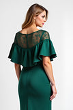 Dark Green Sheath Ruffled Midi Formal Dress With Lace