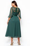 Dark Green Plus Size Lace Tea Length Formal Dress