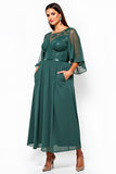 Dark Green Plus Size Lace Tea Length Formal Dress