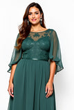 Dark Green Plus Size Lace Tea Length Formal Dress