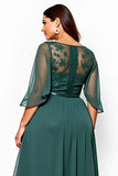 Dark Green Plus Size Lace Tea Length Formal Dress