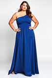 Royal Blue One Shoulder Plus Size Formal Dress