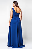 Royal Blue One Shoulder Plus Size Formal Dress