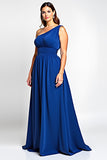 Royal Blue One Shoulder Plus Size Formal Dress