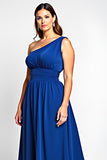 Royal Blue One Shoulder Plus Size Formal Dress