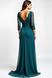 V-Neck A Line Long Peacock Formal Dress