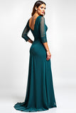 V-Neck A Line Long Peacock Formal Dress