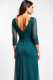 V-Neck A Line Long Peacock Formal Dress