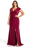 Burgundy V-Neck Mermaid Long Formal Dress With Slit