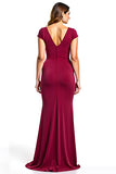 Burgundy V-Neck Mermaid Long Formal Dress With Slit