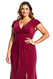 Burgundy V-Neck Mermaid Long Formal Dress With Slit