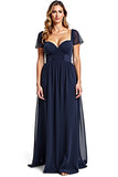 Navy A Line Ruched Long Formal Dress