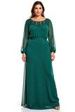 Long Sleeve Dark Green A Line Formal Dress With Lace