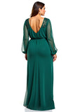 Long Sleeve Dark Green A Line Formal Dress With Lace