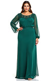 Long Sleeve Dark Green A Line Formal Dress With Lace