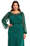 Long Sleeve Dark Green A Line Formal Dress With Lace