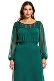 Long Sleeve Dark Green A Line Formal Dress With Lace