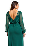 Long Sleeve Dark Green A Line Formal Dress With Lace