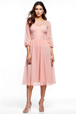 A Line Round Neck Midi Blush Pink Formal Dress With Lace