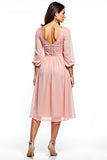 A Line Round Neck Midi Blush Pink Formal Dress With Lace