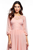 A Line Round Neck Midi Blush Pink Formal Dress With Lace