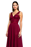 Burgundy V-Neck Long Formal Dress With Lace