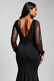 Black Long Sleeve Mermaid Plus Size Lace Formal Dress With Slit