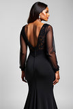 Black Long Sleeve Mermaid Plus Size Lace Formal Dress With Slit