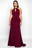 Halter Burgundy Cut Out Long Formal Dress