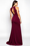 Halter Burgundy Cut Out Long Formal Dress