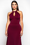 Halter Burgundy Cut Out Long Formal Dress