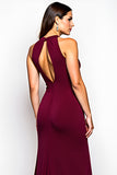 Halter Burgundy Cut Out Long Formal Dress