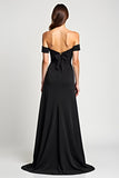 Off the Shoulder Bowknot Black Tie Dress with Slit