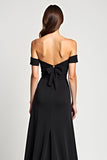 Off the Shoulder Bowknot Black Tie Dress with Slit