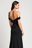 Off the Shoulder Bowknot Black Tie Dress with Slit