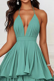 Green A Line Tiered Ruffle Formal Dress