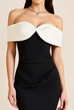 Sheath Off the Shoulder Satin Long Black Tie Dress